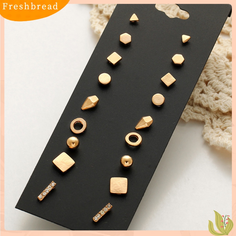 &lt; Freshbread &gt; 9pasang Fashion Wanita Punk Persegi Segitiga Bulat Geometris Stud Anting Set