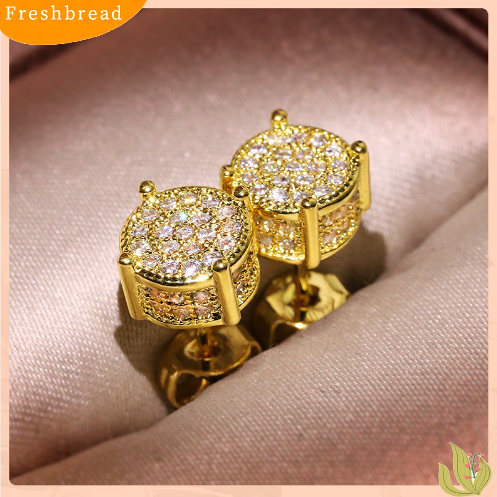 &lt; Freshbread &gt; Fashion Lady Cubic Zirconia Hias Bulat Telinga Stud Anting Tindik Perhiasan Hadiah