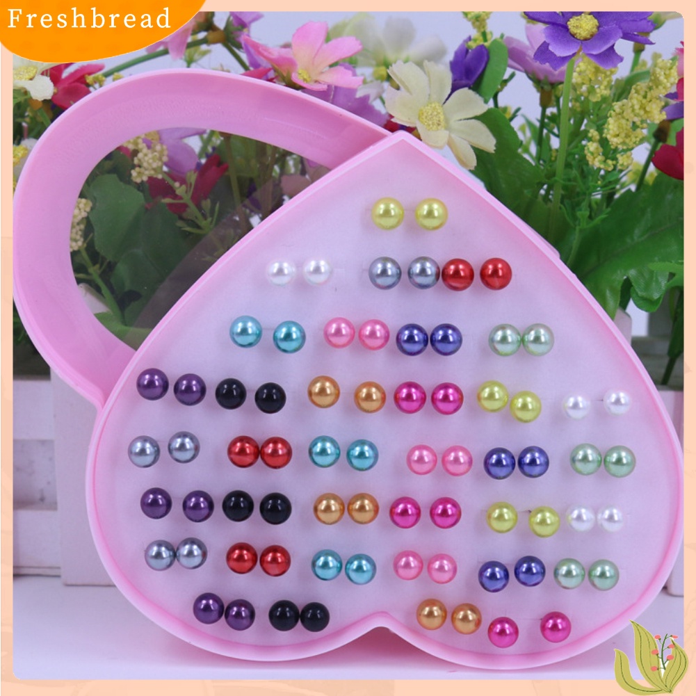 &lt; Freshbread &gt; Perhiasan Telinga Fashion 36pasang Stainless Steel Warna-Warni Lucu Faux Pearls Stud Earrings