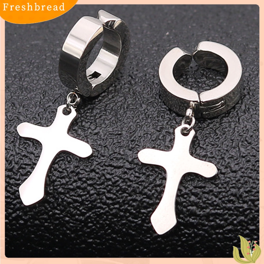 &lt; Freshbread &gt; 1pasang Unisex Menjuntai Anting Cross Hip Hop Perhiasan Simple Bright Luster Hoop Earrings Untuk Pakaian Sehari-Hari