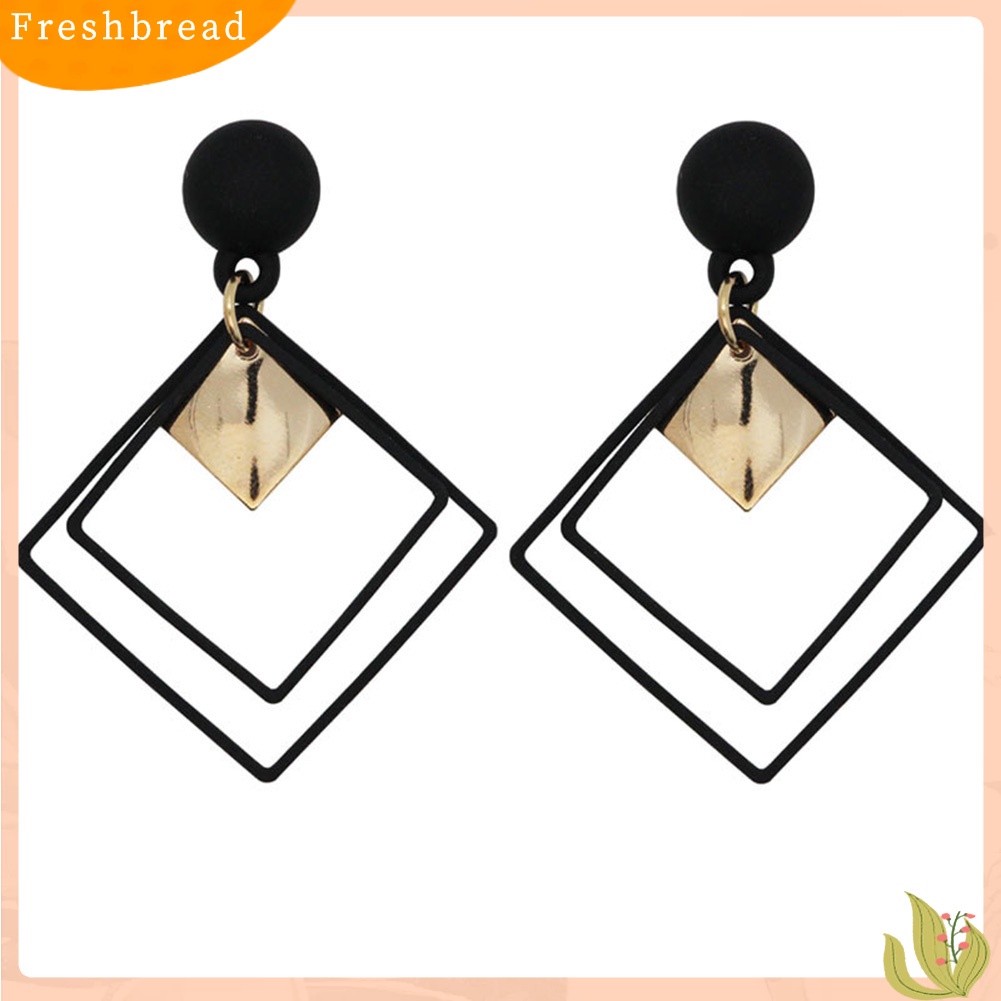 &lt; Freshbread &gt; Fashion Wanita Belah Ketupat Ganda Paduan Panjang Liontin Eardrop Anting Perhiasan Pesta