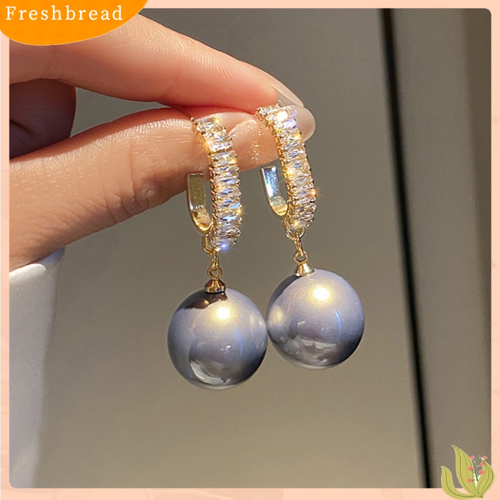 &lt; Freshbread &gt; 1pasang Anting Menjuntai Kubik Zirkon Tindik Fashion Korea Mutiara Imitasi Wanita Besar Liontin Menjuntai Earrings Untuk Pesta