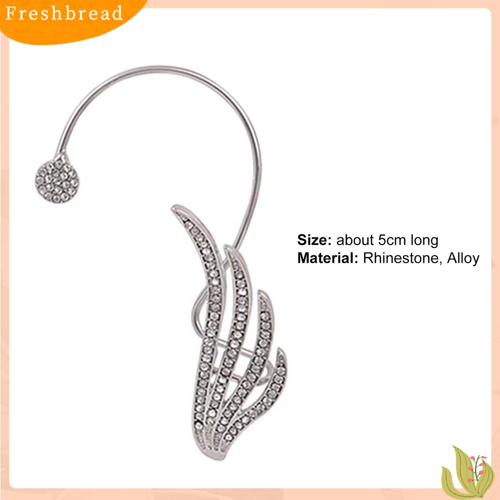 &lt; Freshbread &gt; Lady Klip Telinga Bentuk Sayap Berlian Imitasi Hias Supper Shiny Individu Arc Women Earrings Untuk Prom