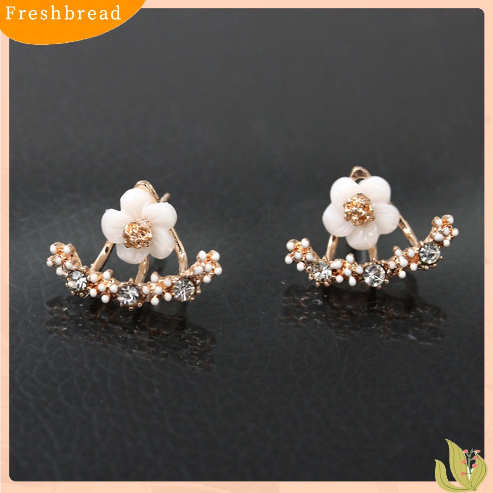 &lt; Freshbread &gt; Wanita Fashion Berlian Imitasi Hias Daisy Stud Earrings Ear Jaket Perhiasan Hadiah