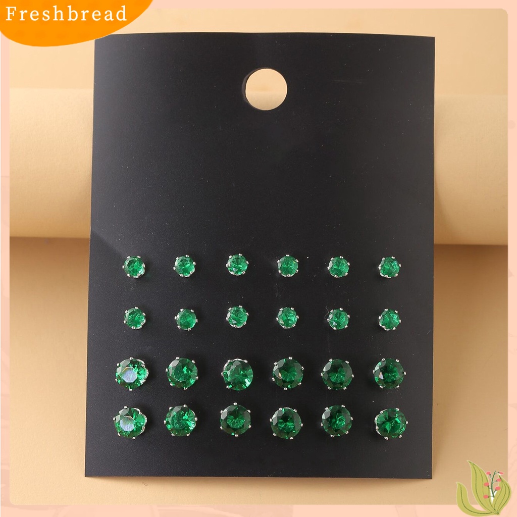 &lt; Freshbread &gt; 12pasang Anting Tusuk Wanita Perhiasan Berlian Imitasi Mengkilap Gaya Korea Geometri Ear Studs Untuk Prom