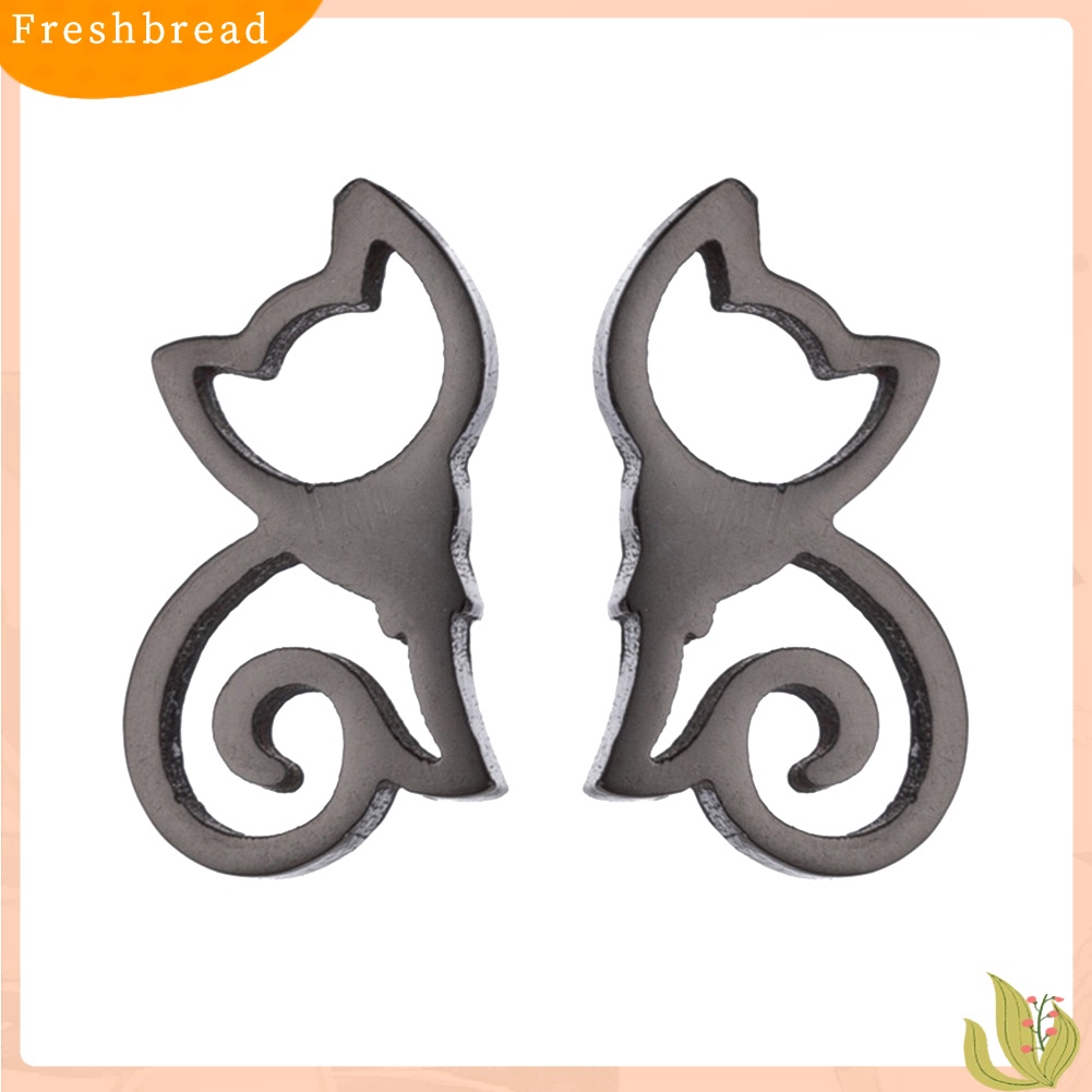 &lt; Freshbread &gt; Anting Tusuk Stainless Steel Kucing Berongga Minimalis Perhiasan Wanita Hewan Lucu