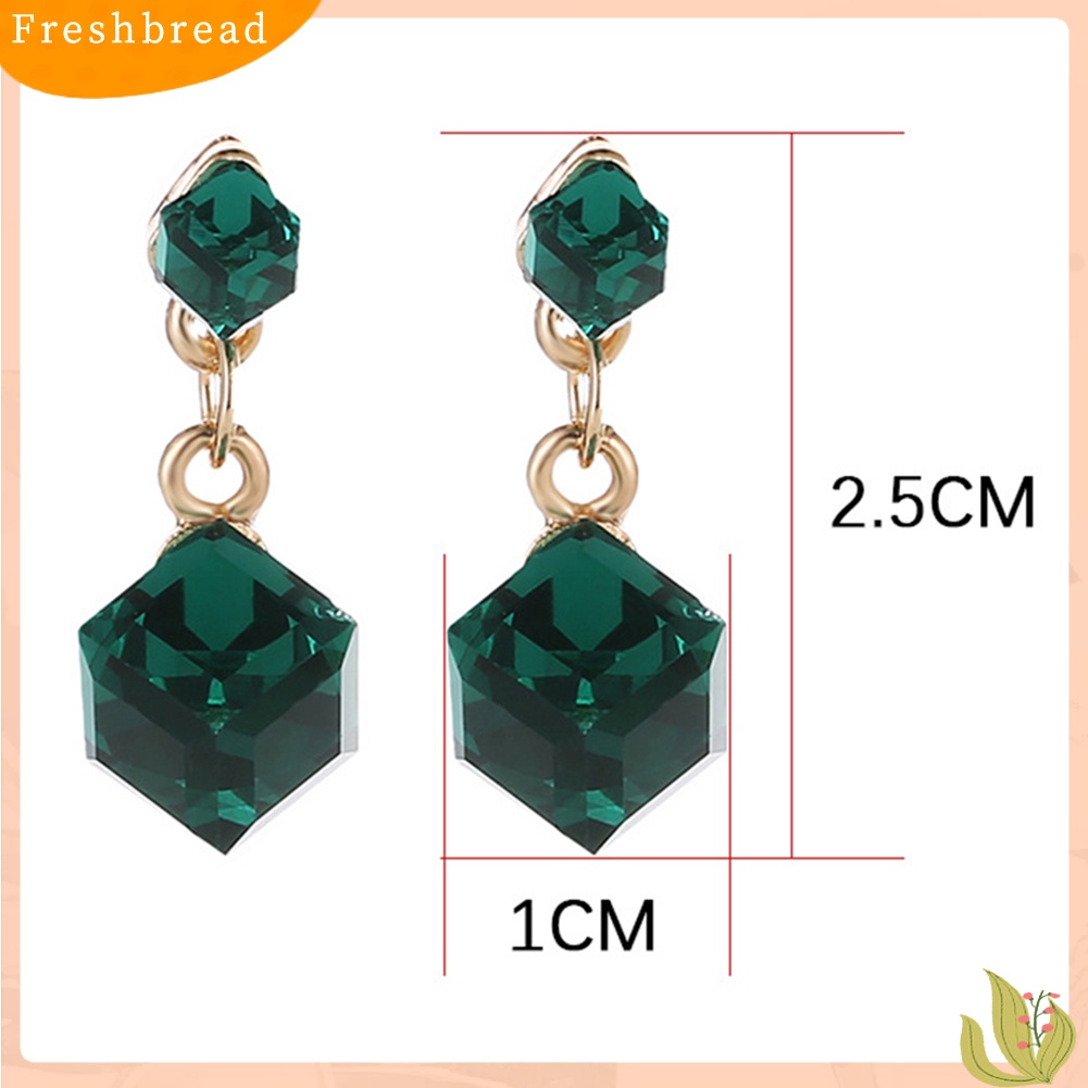 &lt; Freshbread &gt; Wanita Fashion Geometris Kubus Berlian Imitasi Liontin Stud Earrings Perhiasan Pesta