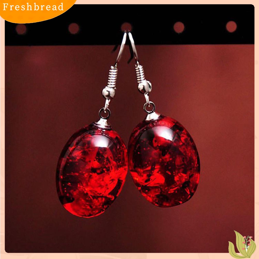 &lt; Freshbread &gt; Vintage Oval Berbentuk Imitasi Amber Menjuntai Kait Anting Wanita Tindik Perhiasan Hadiah