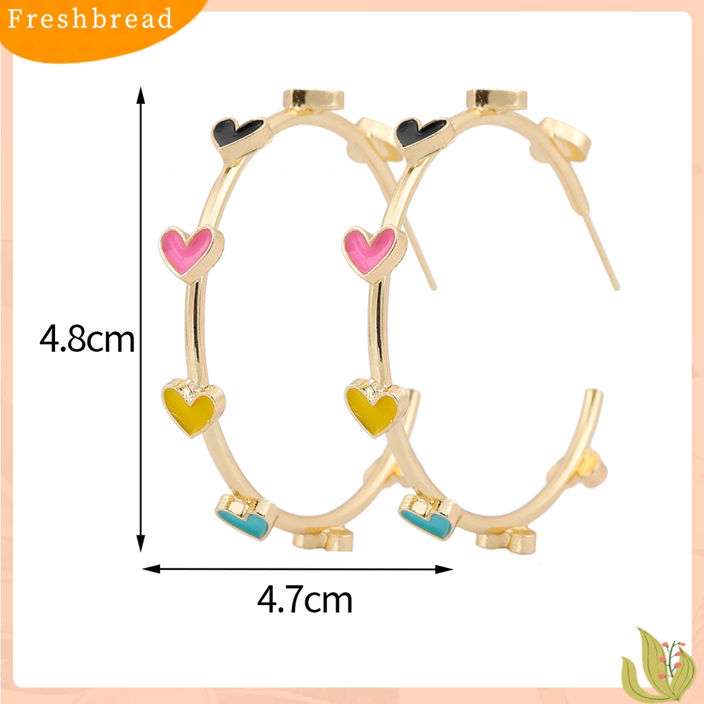 &lt; Freshbread &gt; 1pasang Anting Hoop Berbentuk C Geometris Hypoallergenic Warna-Warni Berbentuk Hati Anting Pejantan Fashion Perhiasan