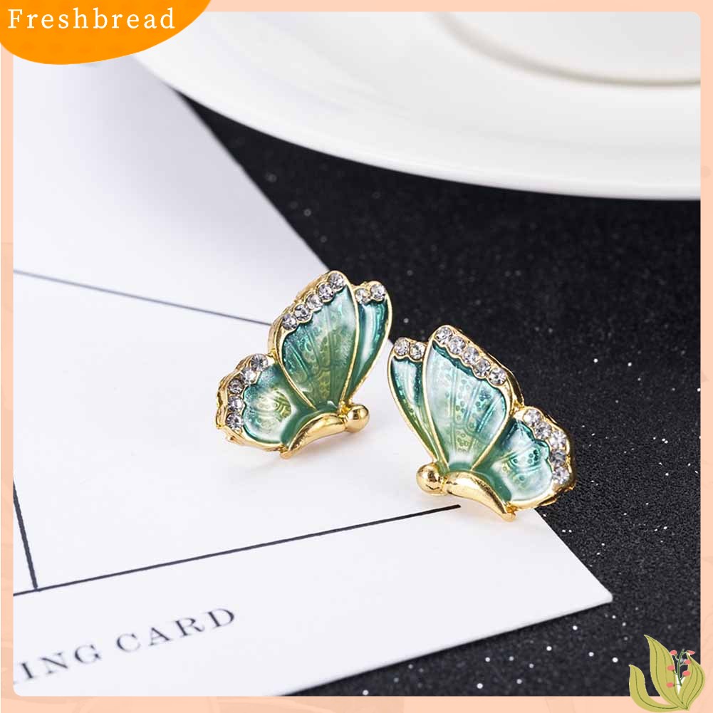 &lt; Freshbread &gt; Fashion Wanita Warna-Warni Kupu-Kupu Berlian Imitasi Enamel Pesona Stud Earrings Jewelry