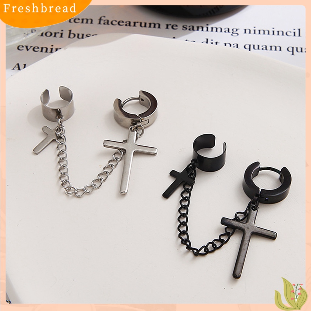 &lt; Freshbread &gt; 1Pc Punk Anting Indah Telinga Dekorasi Vintage Rantai Keren Perhiasan Pria Salib Manset Anting-Anting Perhiasan Fashion