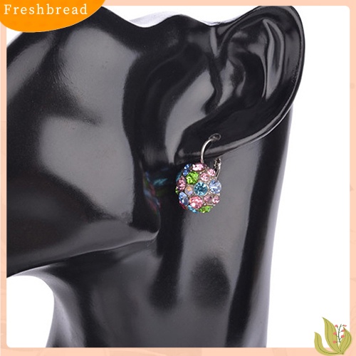 &lt; Freshbread &gt; Wanita Colorful Cubic Zirconia Ball Eardrop Leverback Earrings Perhiasan Pesta