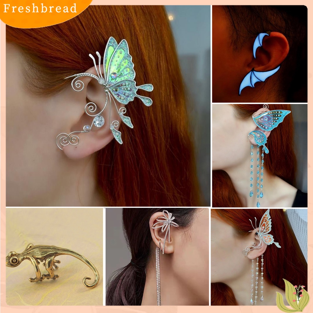 &lt; Freshbread &gt; 1Pc Klip Anting Kupu-Kupu Jumbai Perhiasan Sparkling Flower Ear Cuff Hadiah Ulang Tahun