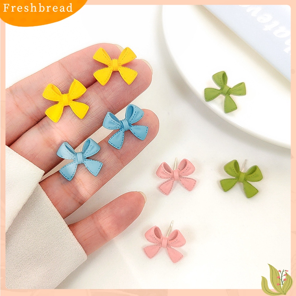 &lt; Freshbread &gt; 1pasang Ear Studs Berwarna Busur Berlapis Manis Gaya Korea Electroplating Stud Earrings Perhiasan Hadiah