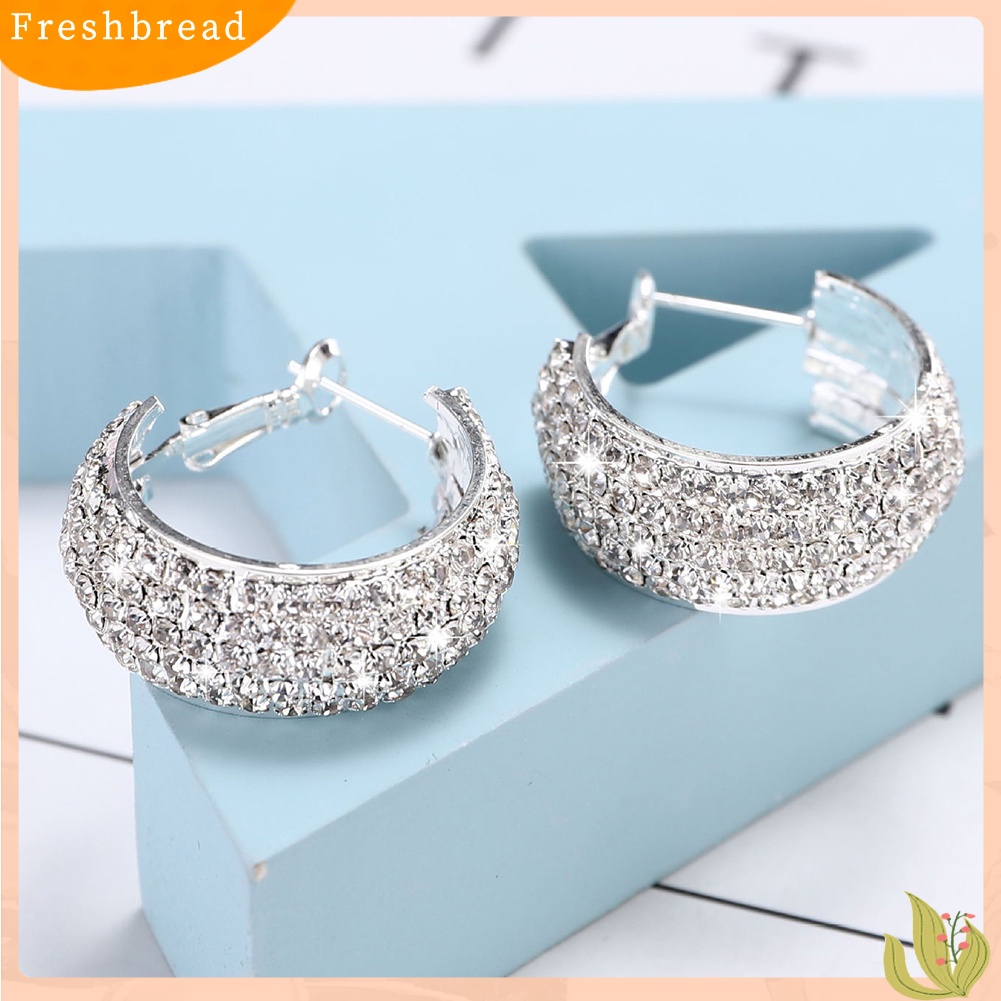 &lt; Freshbread &gt; Mewah Lady Penuh Berlian Imitasi Bertatahkan Lebar Leverback Anting Tindik Perhiasan Hadiah
