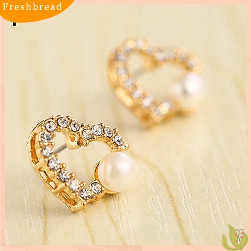 &lt; Freshbread &gt; Wanita Cinta Hati Berlian Imitasi Bunga Mutiara Imitasi Ear Studs Earrings Perhiasan Hadiah