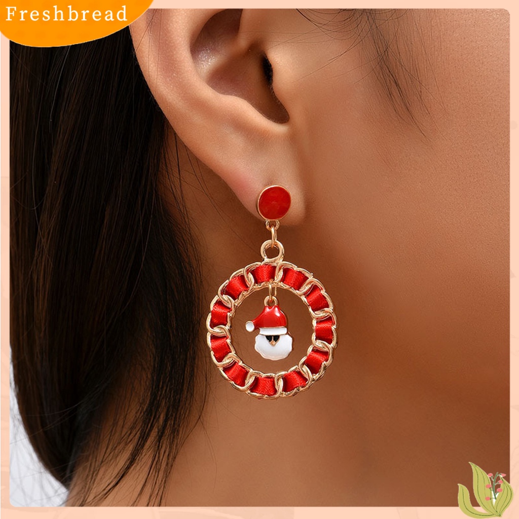 &lt; Freshbread &gt; 1pasang Menjuntai Anting Kartun Berlian Imitasi Mengkilap Tergabung Berkilau Dekorasi Festival Hadiah Natal Santa Claus Bell Xmas Pohon Liontin Stud Earrings