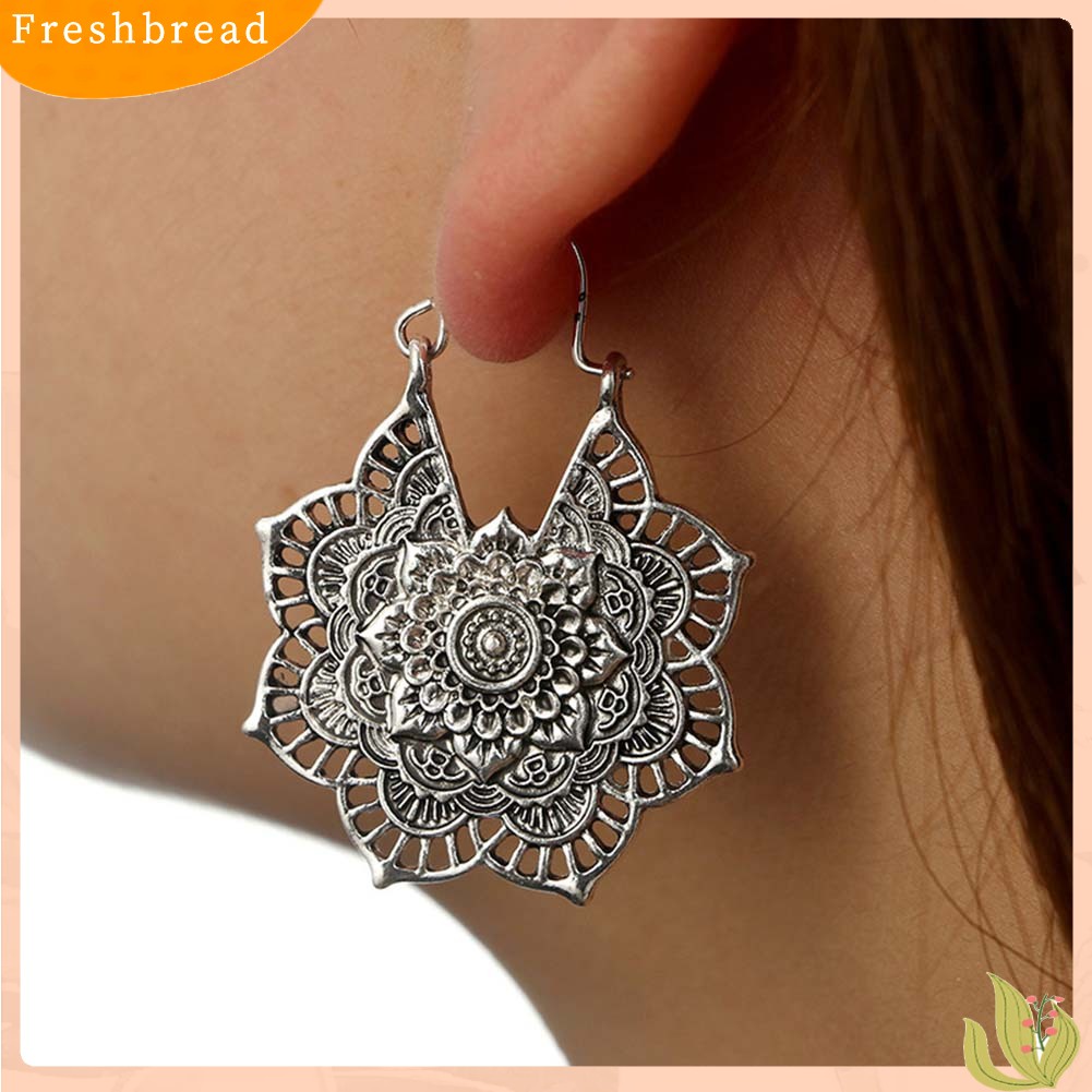 &lt; Freshbread &gt; Bohemian Wanita Berongga Bunga Sarang Lebah Kerawang Anting Hoop Retro Perhiasan Hadiah