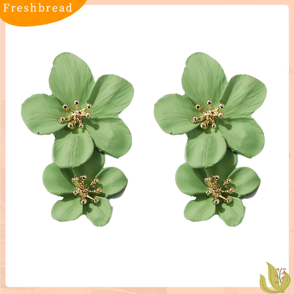 &lt; Freshbread &gt; 1pasang Ear Studs Trendy Tidak Alergi Indah Elegan Lapisan Ganda Desain Bunga Anting Wanita Untuk Pesta