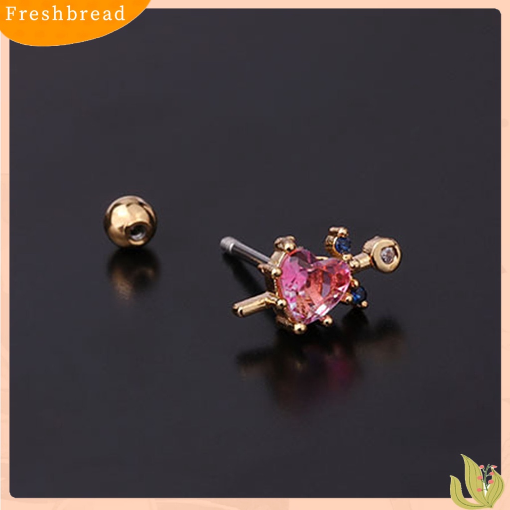 &lt; Freshbread &gt; 1Pc Mini Bersinar Indah Wanita Anting Jantung Berlian Imitasi Rantai Telinga Stud Perhiasan Aksesori