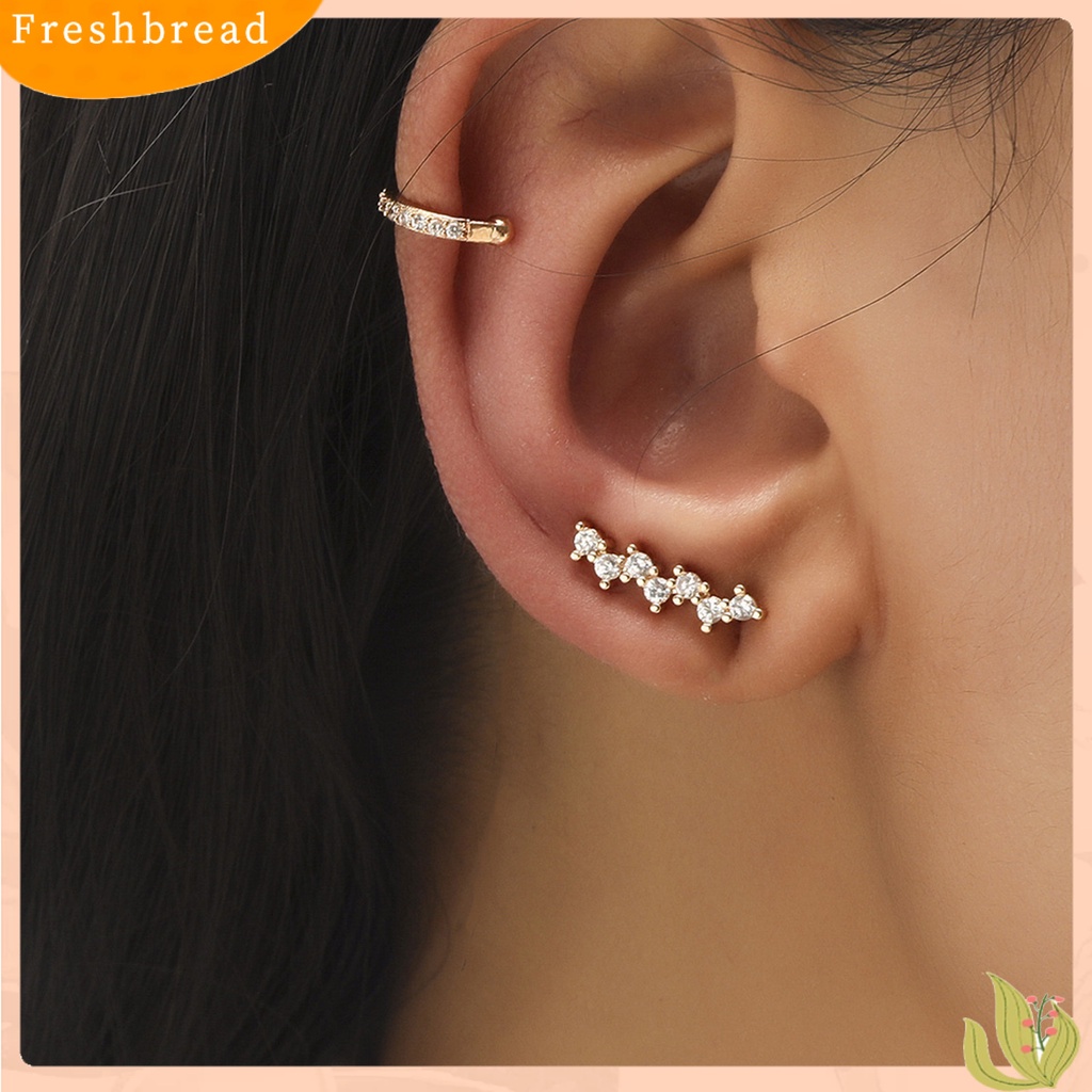 < Freshbread > 2Pcs Klip Anting Bentuk C Berlian Imitasi Wanita Mutiara Imitasi Geometri Bintang Manset Telinga Aksesoris Perhiasan