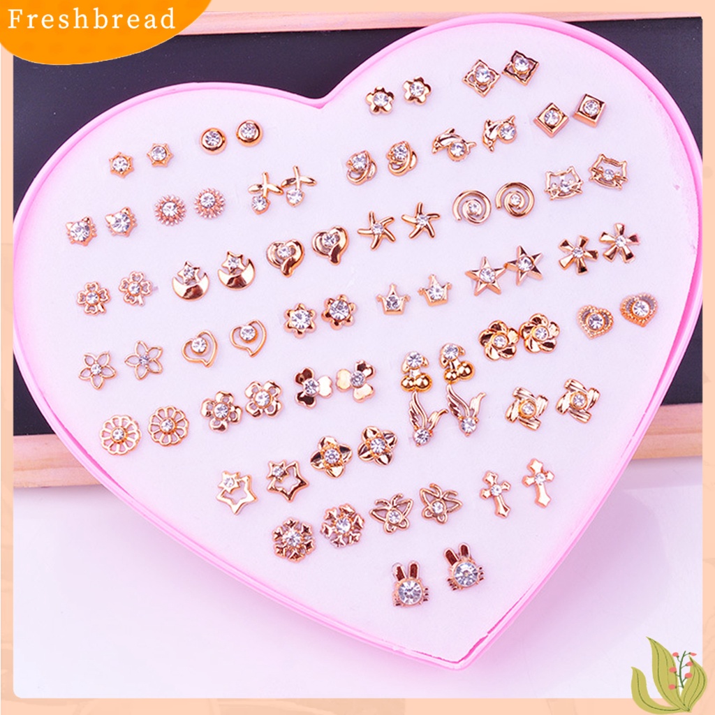 &lt; Freshbread &gt; 36pasang Wanita Ear Studs Set Shining Multiwarna Kartun Ringan Tidak Bahaya Hias Stainless Bentuk Berbeda Stud Earrings Set Hadiah