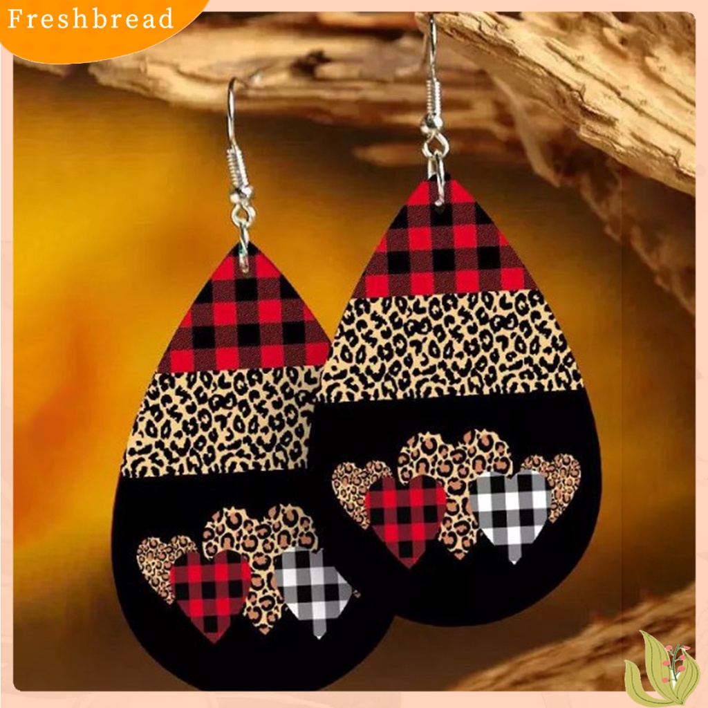 &lt; Freshbread &gt; 1pasang Anting Lady Bahan Kulit Imitasi All Match Bentuk Tetesan Air Anting Stainless Menjuntai Untuk Pacaran