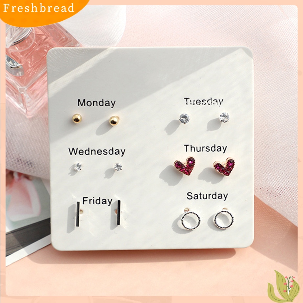 &lt; Freshbread &gt; 6Prs/Set Fashion Wanita Hati Bulu Kepingan Salju Lingkaran Telinga Stud Earrings Jewelry