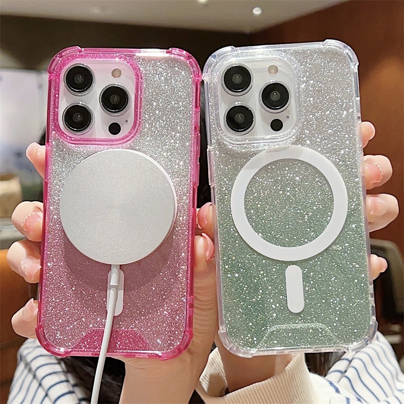 IPHONE Empat Sudut Glitter Anti Jatuh Bisa Di Magnet Cas Hp Mobil Iphone11 12 13 14 Pro Max Plus Case Cover