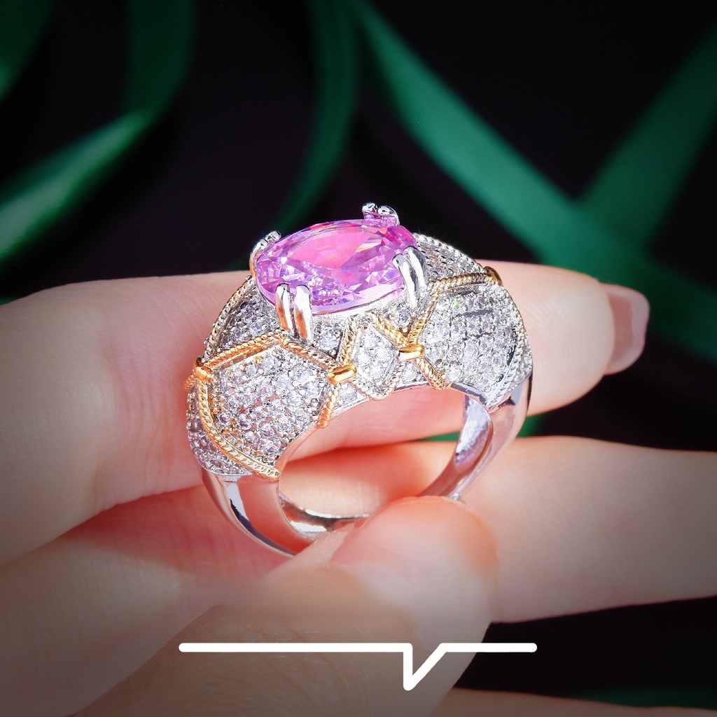 Goldkingdom Aksesoris Perhiasan Fashion Ready Stock Perhiasan Kecil Medusa Mata Pink Cincin Berlian Vintage Simpul Elemen Warna Ganda Emas Terbuka Cincin