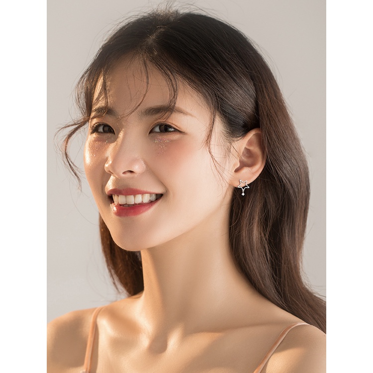 Goldkingdom Aksesoris Perhiasan Fashion Ready Stock Anting Bintang Bergerak Berlapis Perak Dilubangi-out Anting Segi Lima Anting Earrings Perempuan