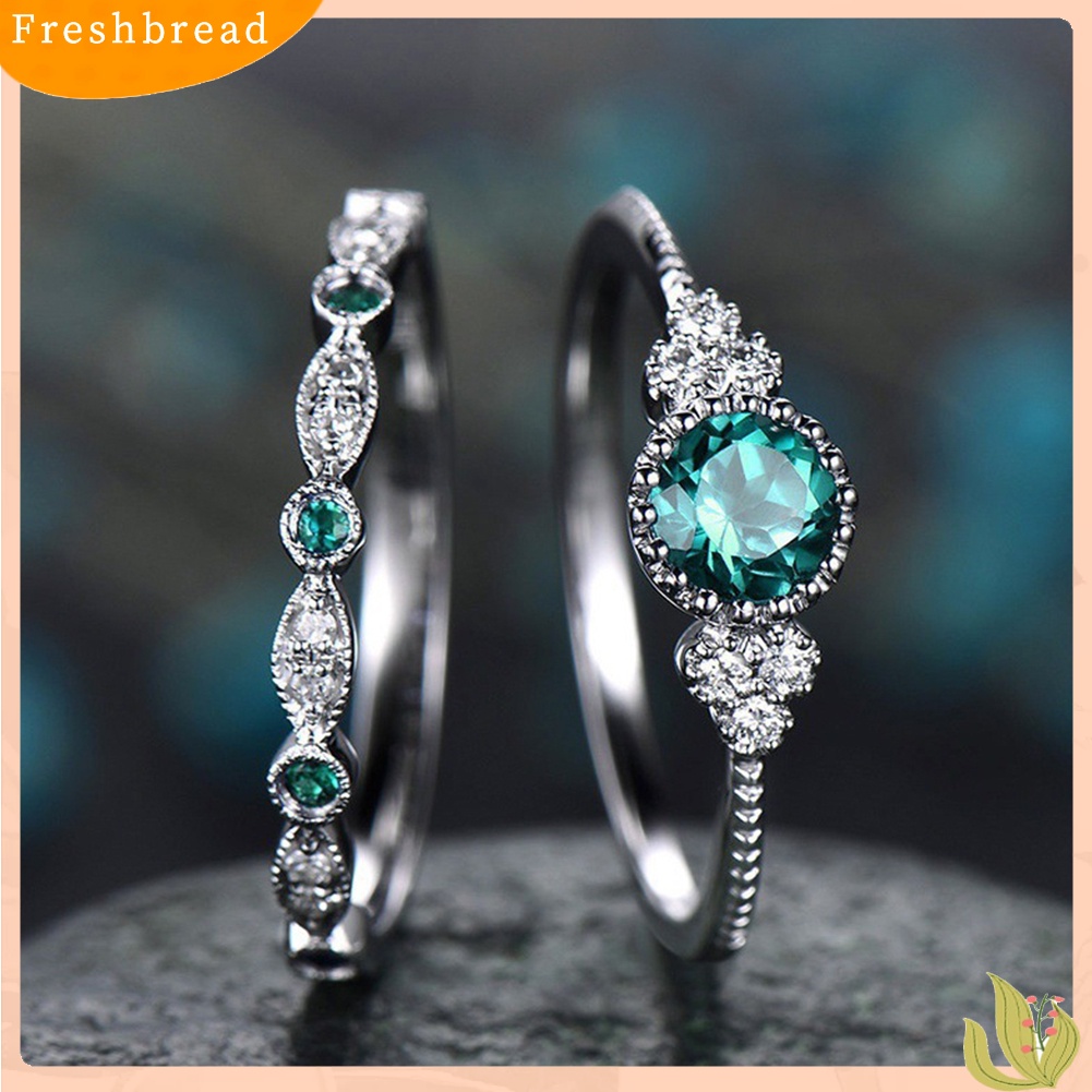 {In Stock} 2Pcs/Set Wanita Berlian Imitasi Potongan Bulat Cubic Zirconia Jari Cincin Perhiasan Pernikahan