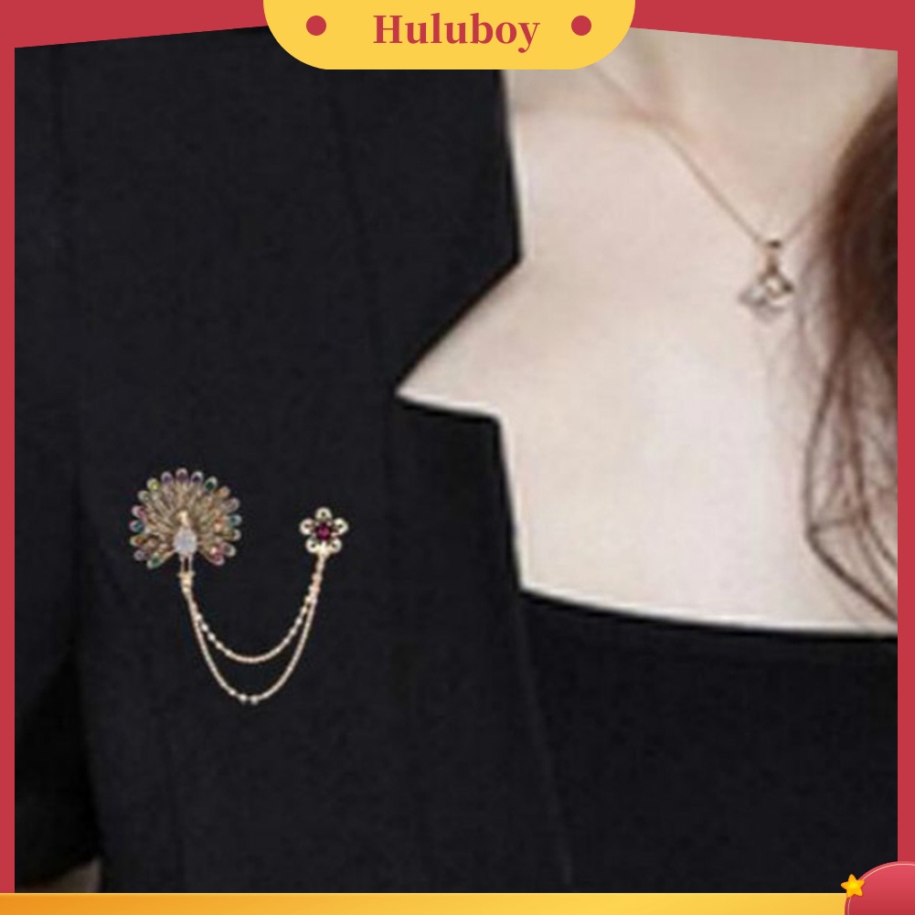 {Ready Stock} Wanita Cubic Zirconia Hias Merak Bunga Rantai Ganda Rumbai Bros Pin Hadiah