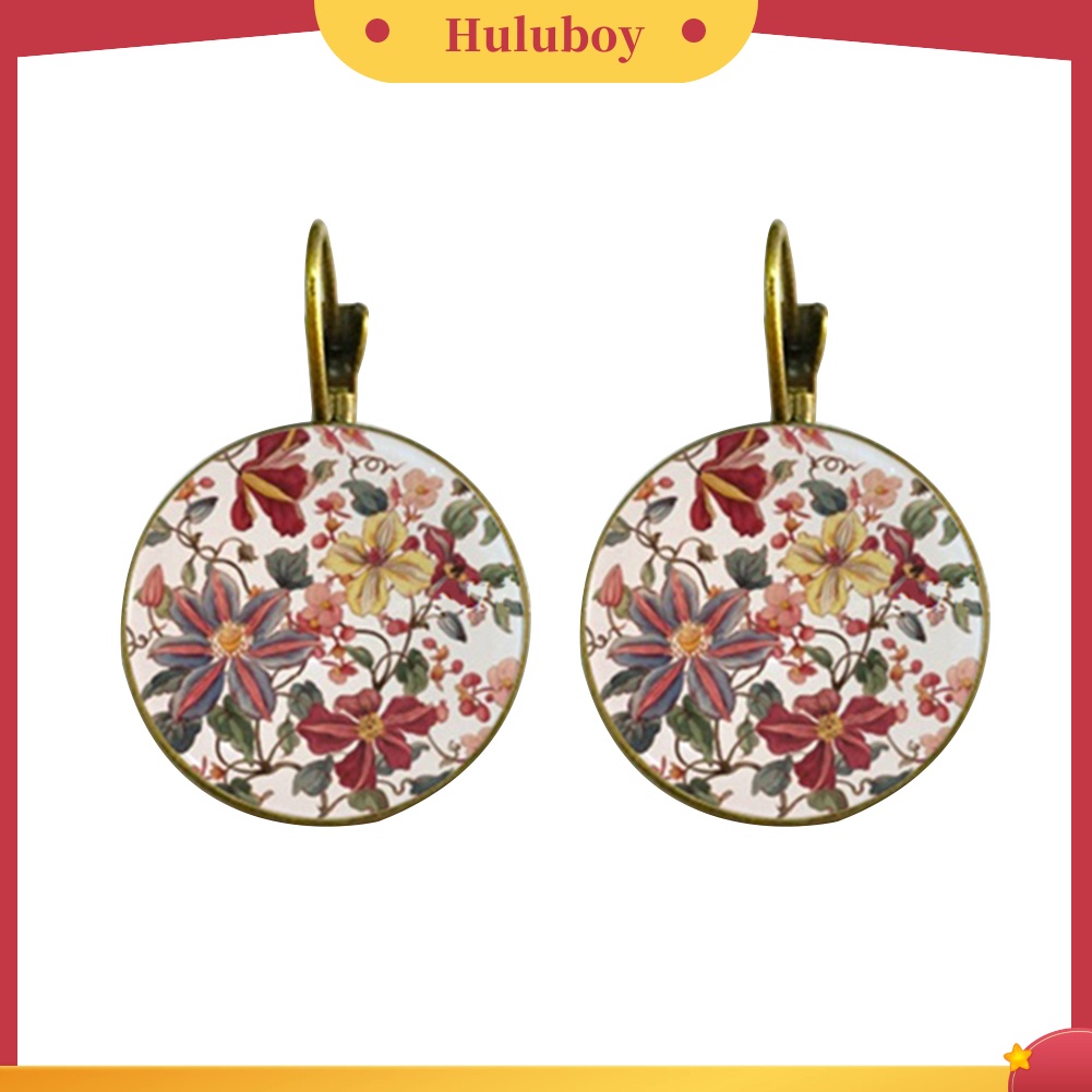 {Ready Stock} Vintage Bunga Dicetak Liontin Bulat Wanita Leverback Earrings Perhiasan Pesta