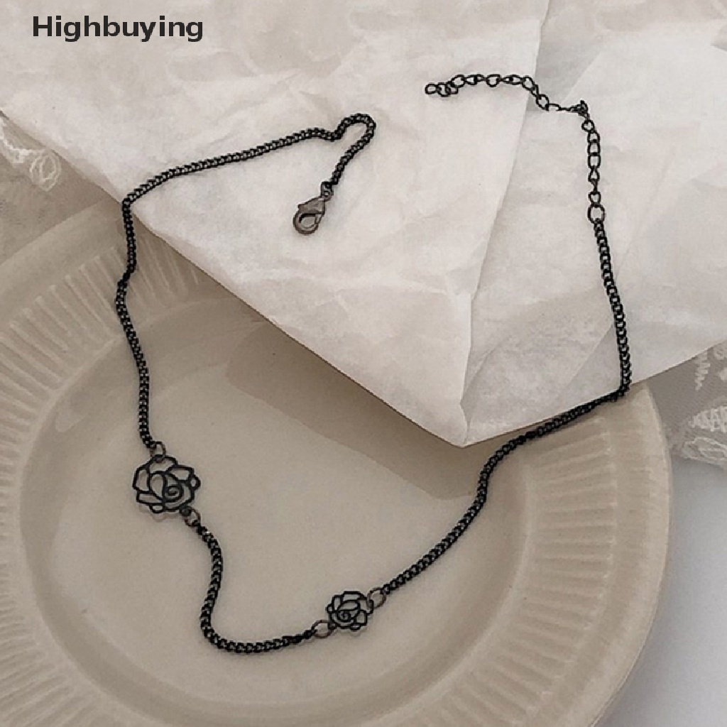 Hbid Kalung Camelia Korea Gothic Black Rose Kalung Pendek Leher Rantai Choker Glory