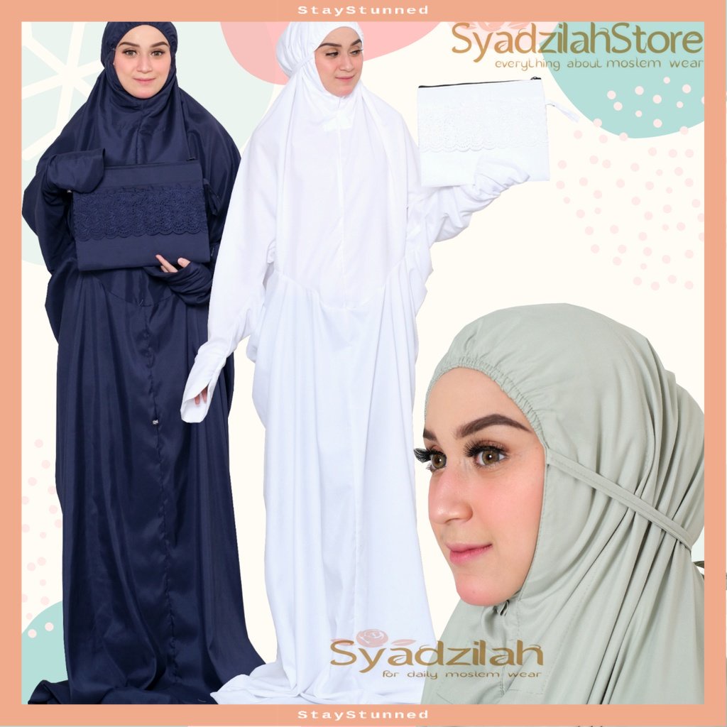 PROMO TERMURAH VIRAL KEKINIAN   SYADZILAH - Mukena Terusan Polos Katun Premium Free Pouch Khadijah