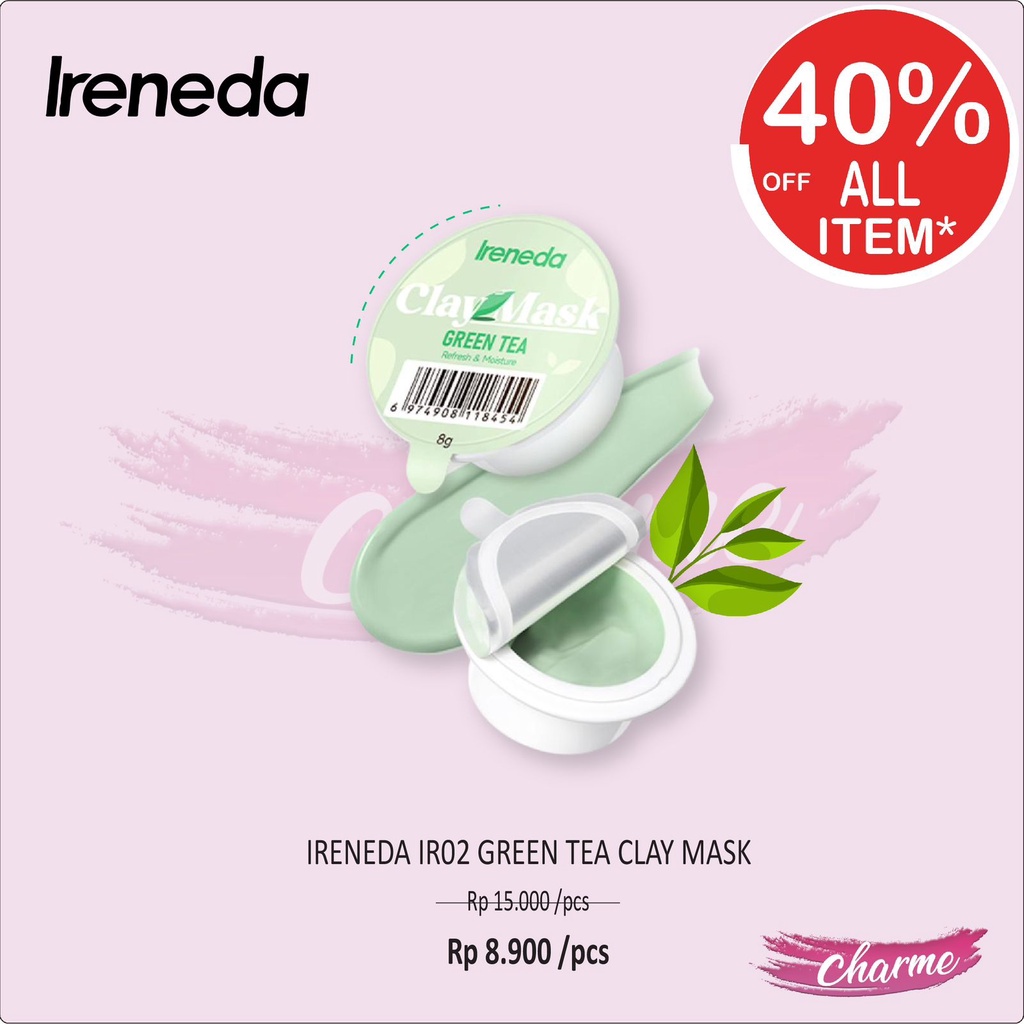 (READY &amp; ORI) IRENEDA Green Tea Deep Cleansing Clay Mask Pore Minimizer Masker Wajah - IR02