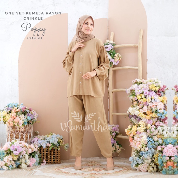 Baju Tidur Wanita Set Pajamas Poppy Katun Rayon Crinkle Premium Adem
