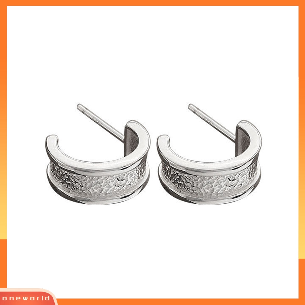 [OWR] 1pasang Anting Pejantan Geometris Berbentuk Busur Tekstur Permukaan Temperamen Tahan Luntur Dekorasi Hypoallergenic Berbentuk C Tindik Wanita Anting-Anting Perhiasan Aksesori