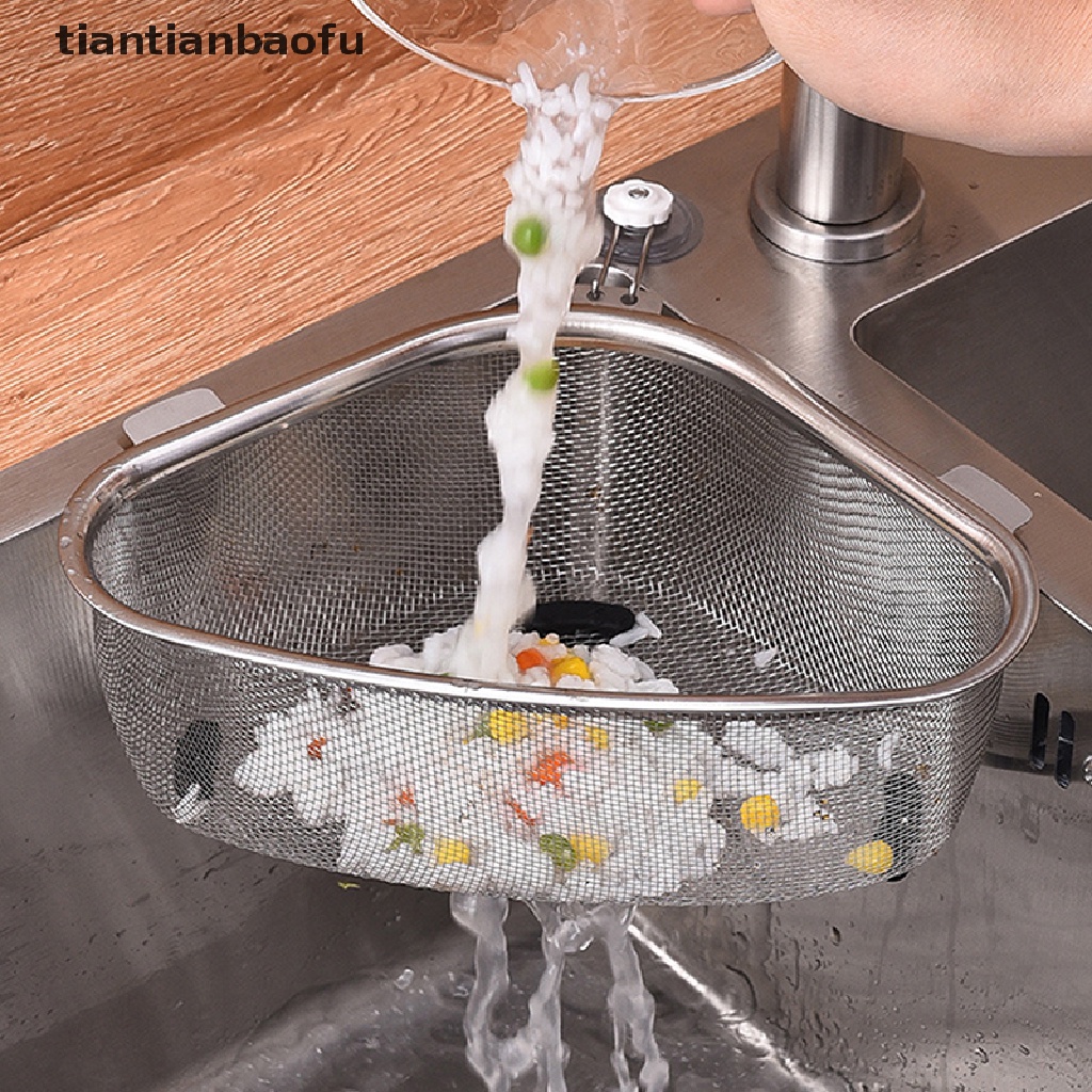 [tiantianbaofu] Stainless Steel Kitchen Sink Drain Basket Segitiga Filter Rak Tiris Dapur Butik