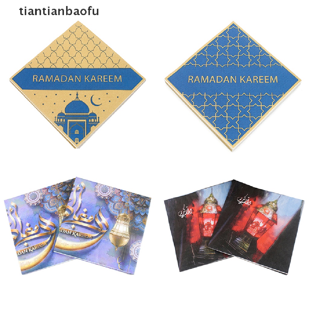 [tiantianbaofu] 20pcs/pack Eid Mubarak Ramadan Dekorasi Printed Holiday Napkin Tisu Wajah Butik