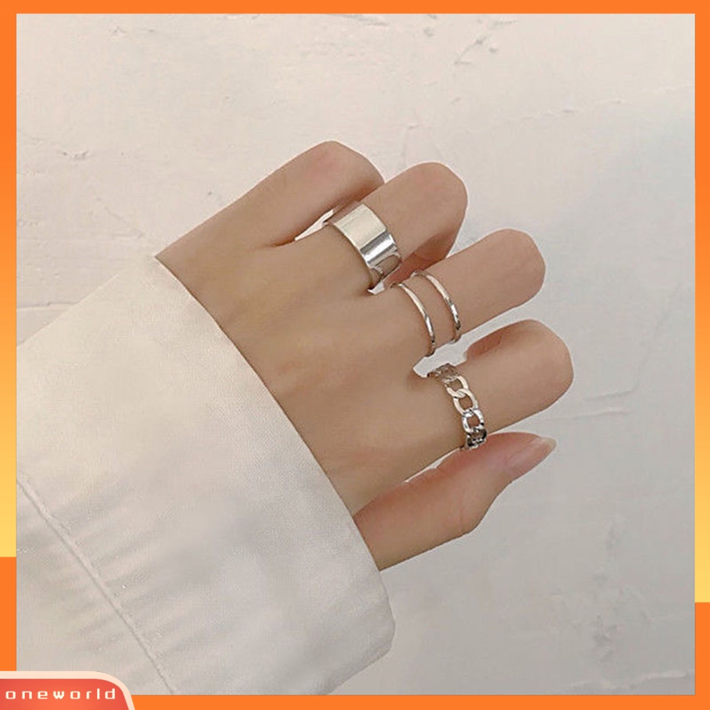 [EONE] 3 Pcs Wanita Cincin Geometris Pembukaan Dapat Disesuaikan Perhiasan Gaya Korea Permukaan Halus Jari Cincin Hadiah Ulang Tahun