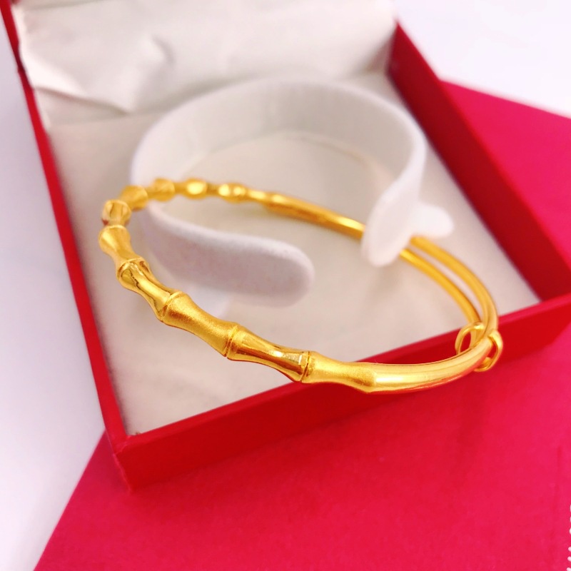 Goldkingdom Aksesoris Perhiasan Fashion Ready Stock Gelang Bambu Padat Lapis Emas Euro Tahan Lama Perhiasan Push-pull Fashion.