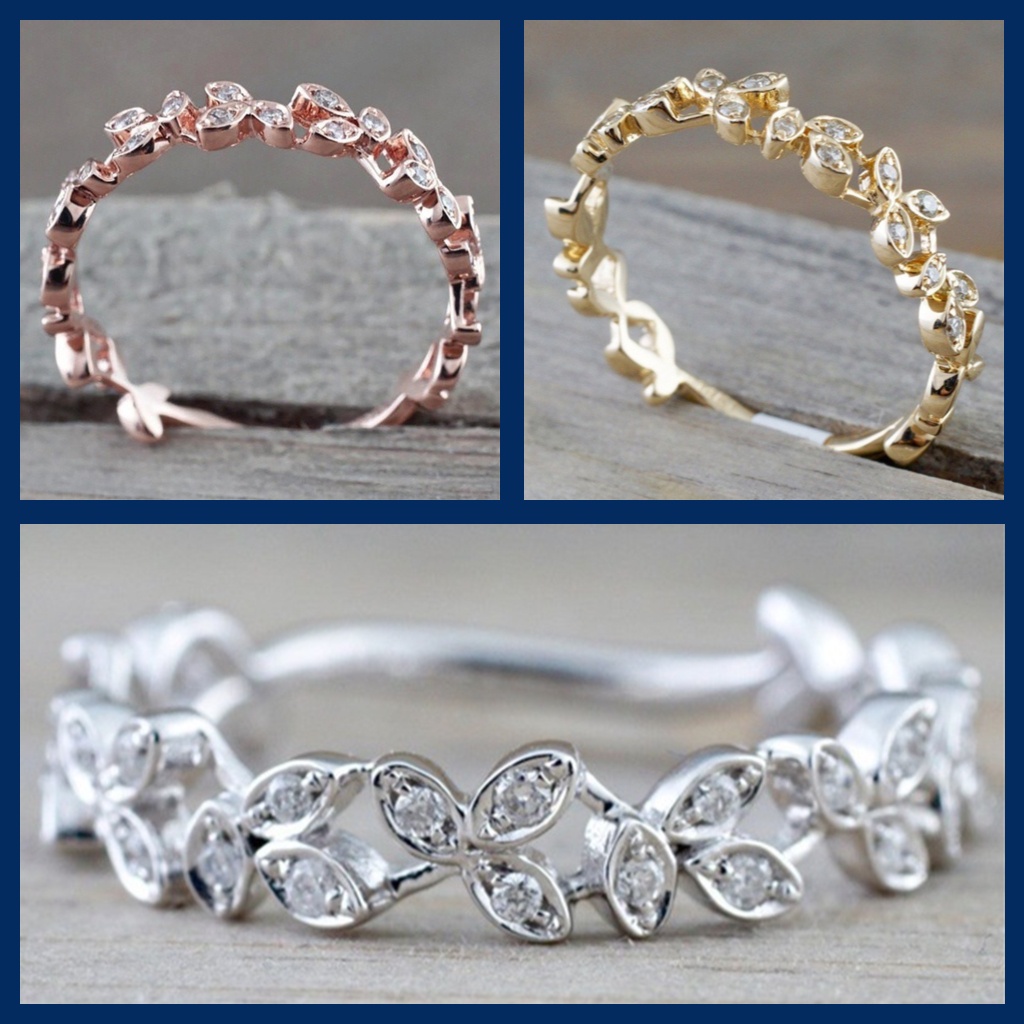 Goldkingdom Aksesoris Perhiasan Fashion Ready Stock Perak Disepuh Daun Cincin Berlian Rose Gold Ring