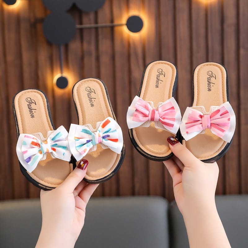 GROSIRTAS LV0285 Sandal Flat Anak Perempuan Pita Rainbow Warna Warni Anti Slip Import Trend Fashion Terbaru