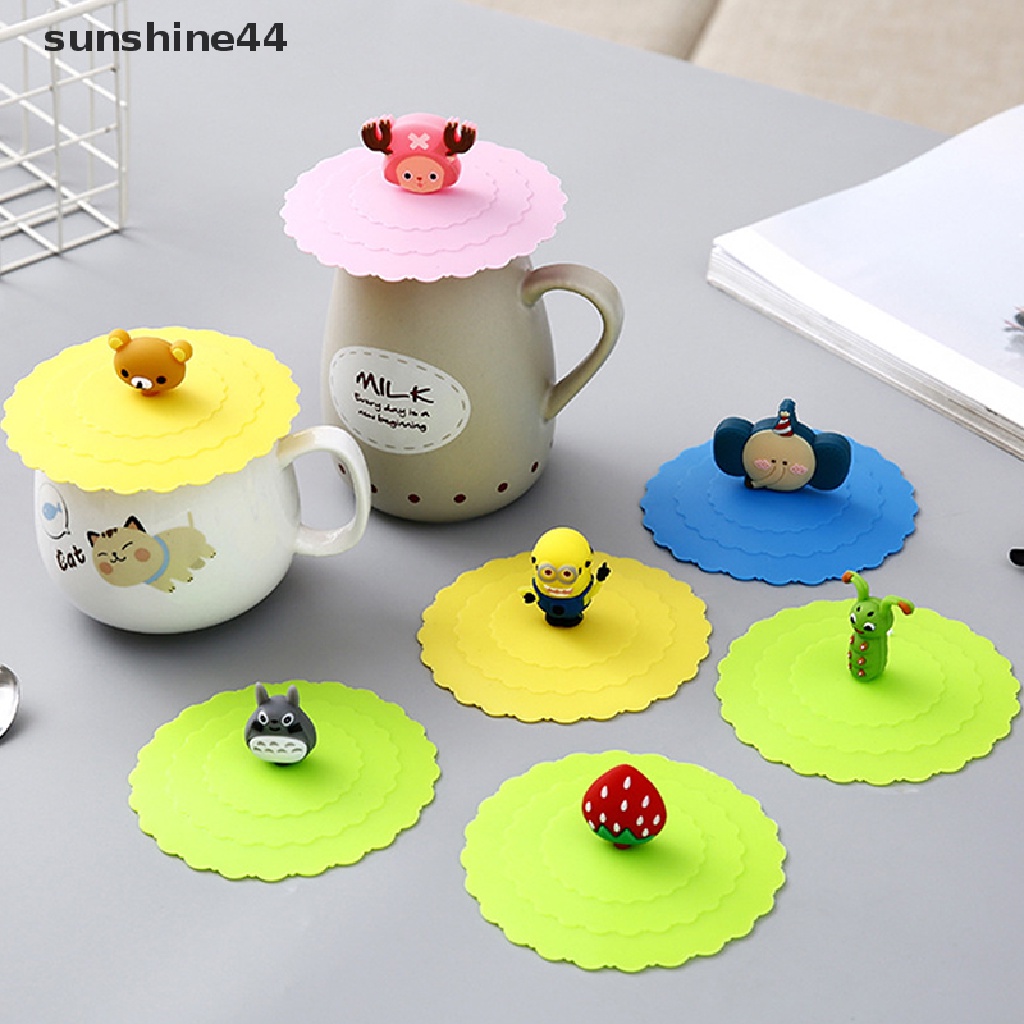 Sunshine Lucu Kartun Silicone Cover Tutup Gelas Minum Tahan Debu Mug Gelas Suction Cap ID