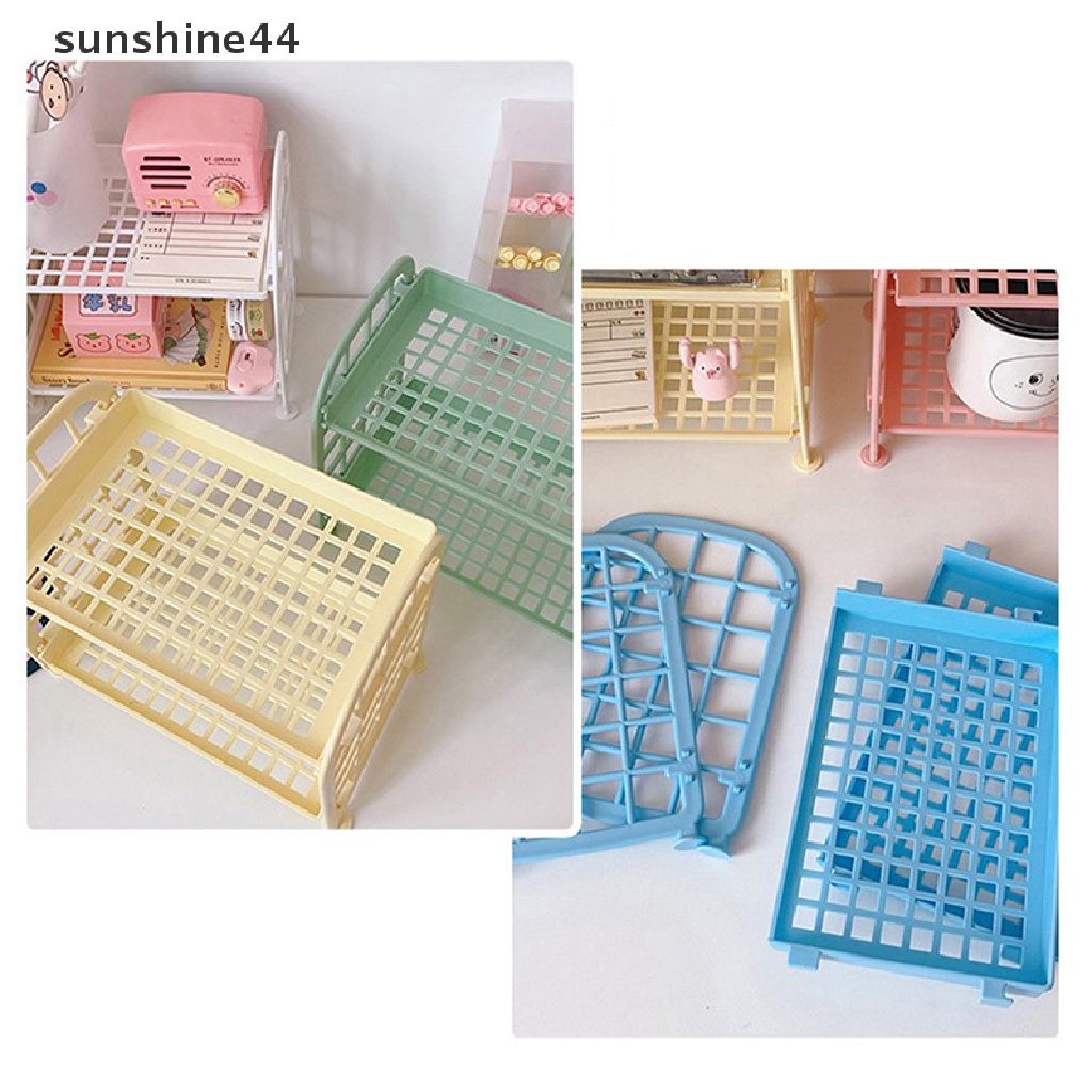 Sunshine Kawaii Rak Macaron Meja Desktop Organizer Rak Penyimpanan Lipat Hollow Shelf ID