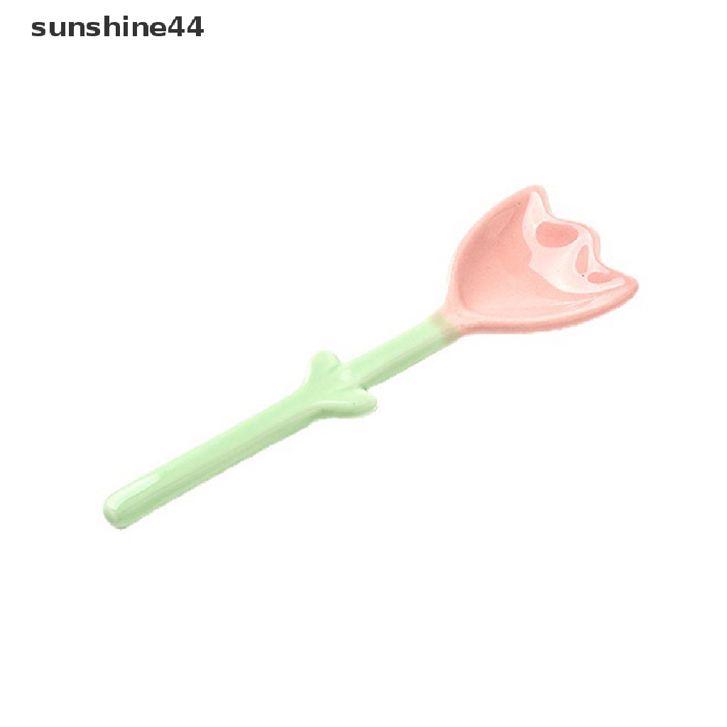 Sunshine 1Pc Sendok Keramik Bentuk Tulip 3D Bunga Sendok Kopi Sarapan Dessert Spoon ID