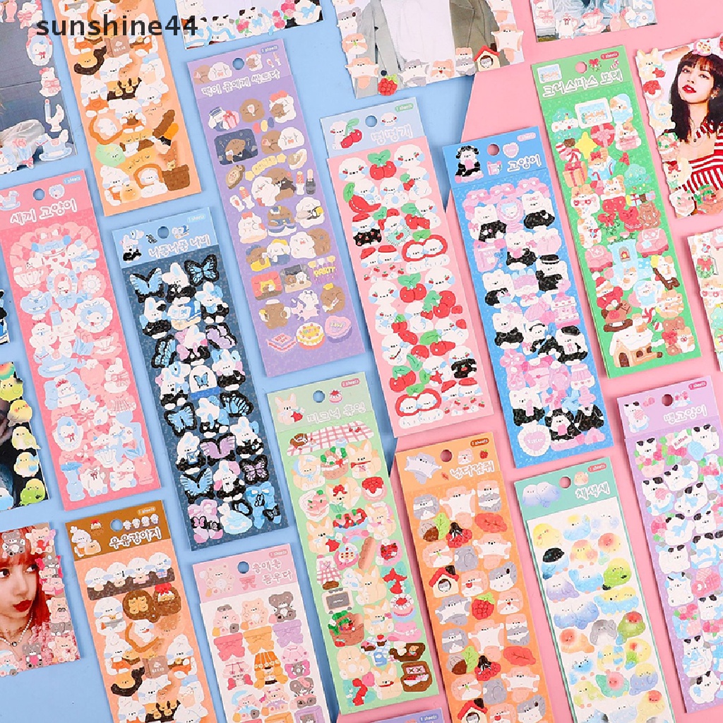 Stiker Kartun Kucing Kitty Lucu Sunshine Sparkling Untuk Foto Scrapbook DIY Stiker Pita Bintang Untuk Jurnal Album Laptop Stiker Hias ID