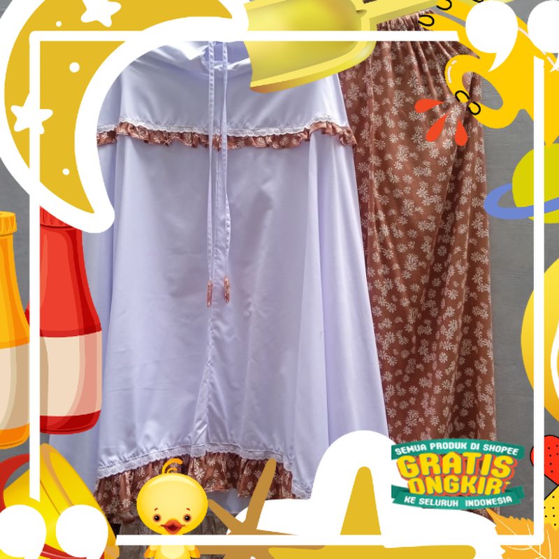 [Motif Bunga] Mukenah Santri Eksklusif/ Mukenah Gontor / Mukena Atasan Putih/ Trendy Katun
